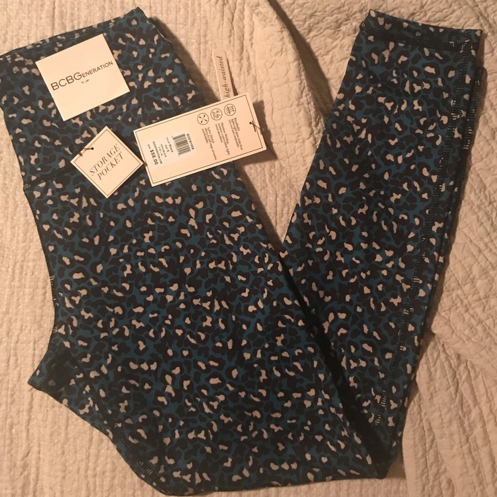 NWT BCBGeneration teal leopard high waist legging